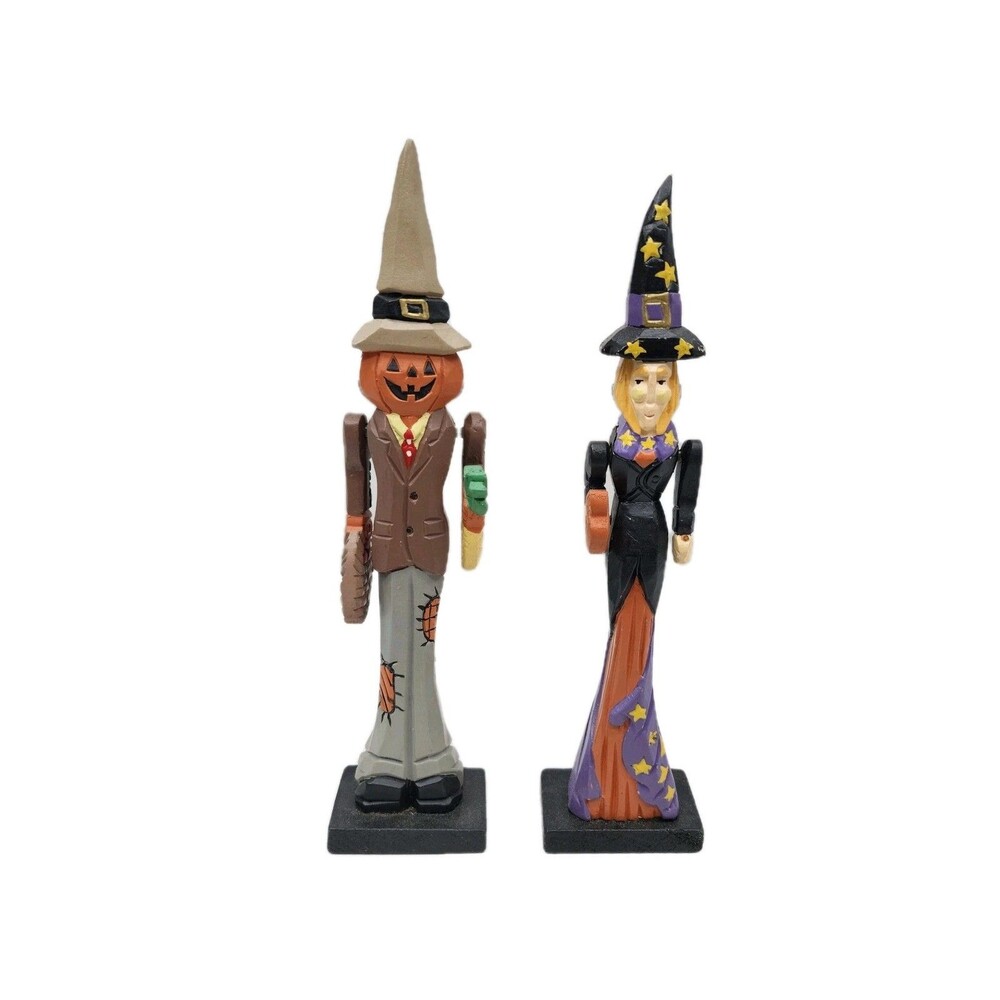 Halloween Wooden Figurines Pumpkin Scarecrow Witch approx 10.25" Moveable Arms - Picture 2 of 6